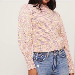All‎ In Favor Mock Neck Chunky Knit Sweater Balloon Sleeve Wool Blend Pink Small
